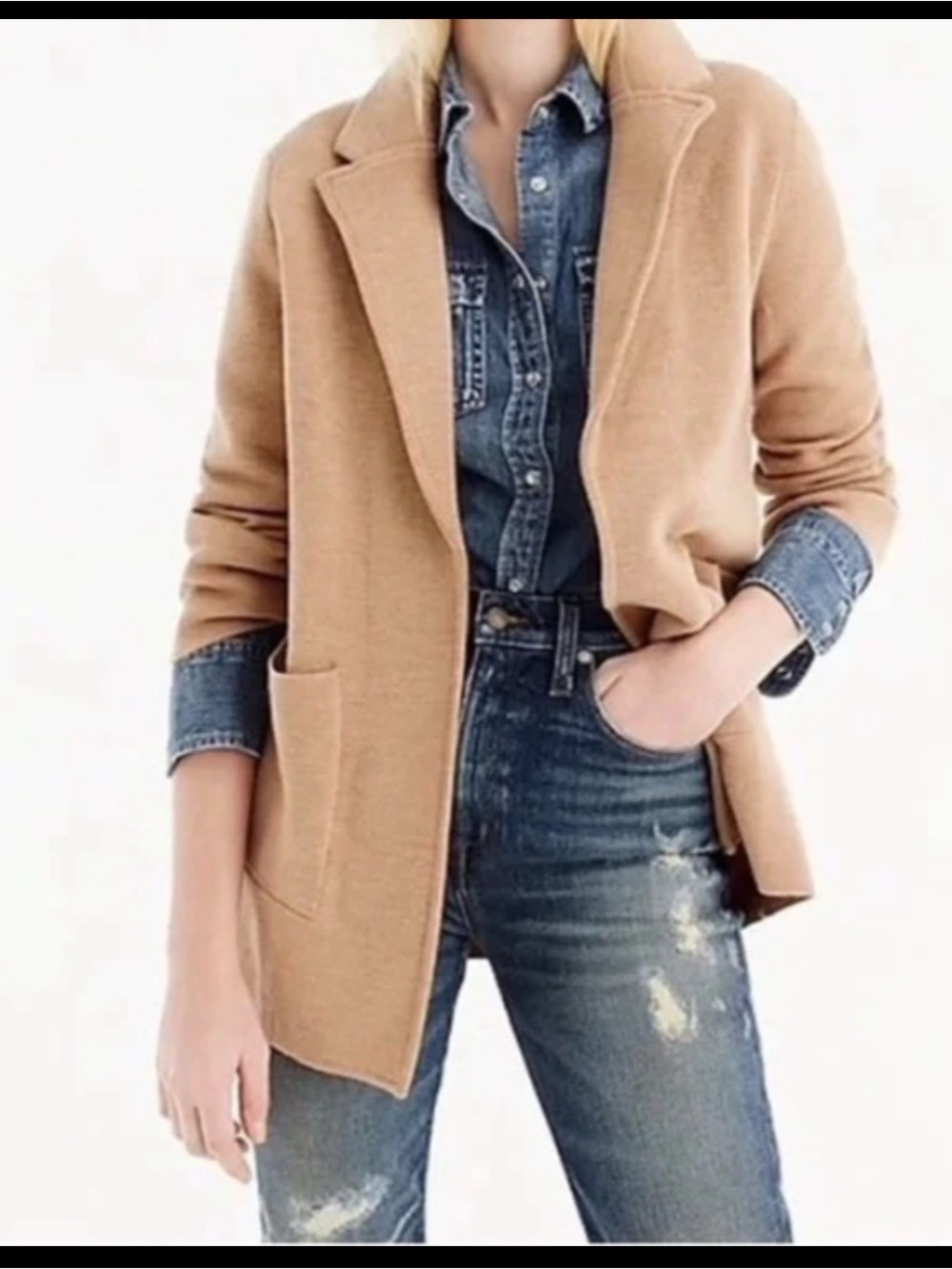 J. Crew Sophie open-front sweater-blazer Tan